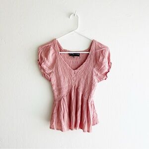 Kendall & Kylie coral peasant blouse v neck cropped peplum short sleeve shirt S